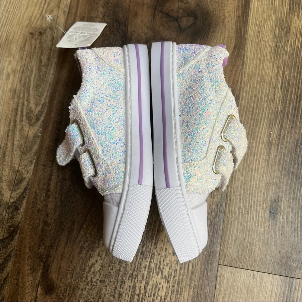 Kids Glitter Velcro Sneaker - White with Purple Accents